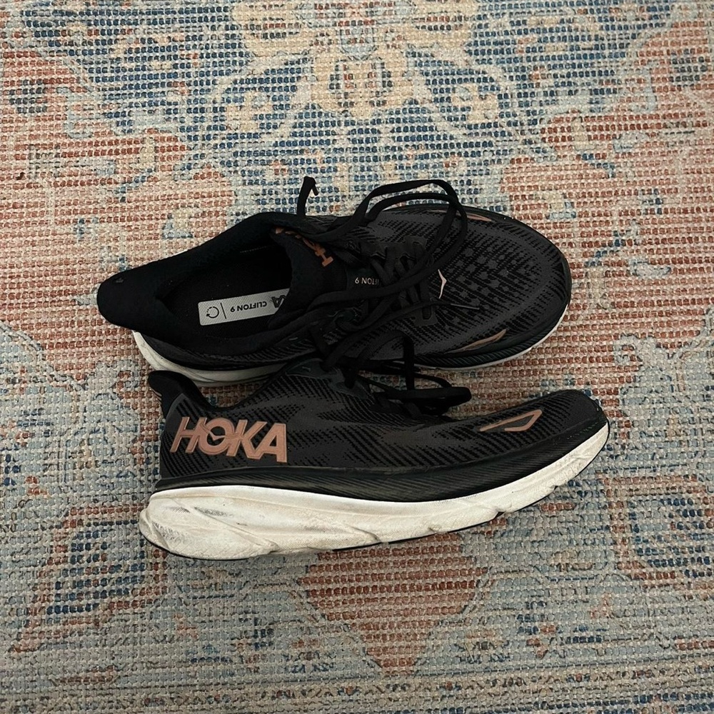 Hoka Black and White Athletic Shoes